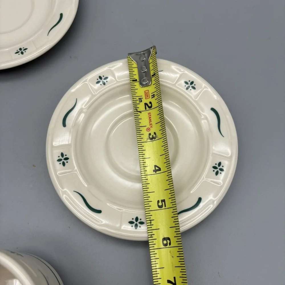 Longaberger Pottery Woven Traditions Classic w/ Green - Coffee Cup & Saucer Set2